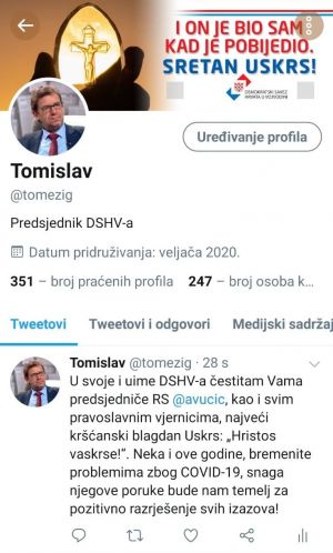Predsjednik DSHV-a čestitao „Vaskrs“ nositeljima vlasti u Republici Srbiji